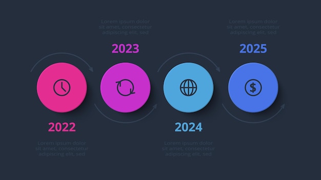 Timeline infographic with 4 elements template for web presentations Template for web on a background