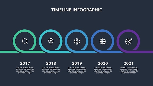 Timeline infographic with 5 elements template for web on a black background business presentation vector illustration