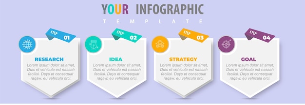 Timeline infographic with four options steps or processes colorful template design