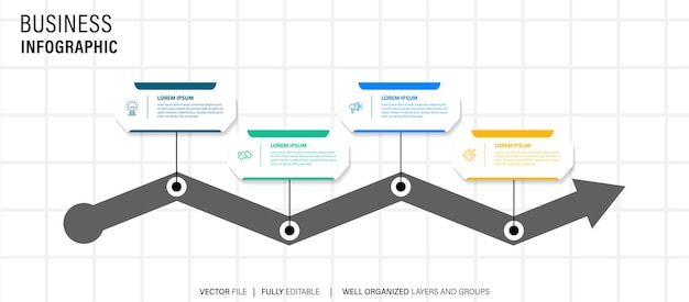 Timeline infographic with infochart Modern presentation template with 4 steps for business process