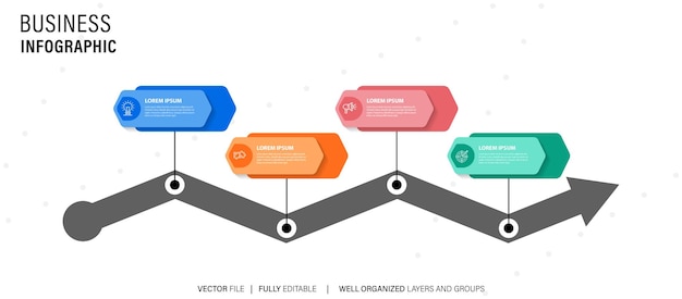 Timeline infographic with infochart Modern presentation template with 4 steps for business process