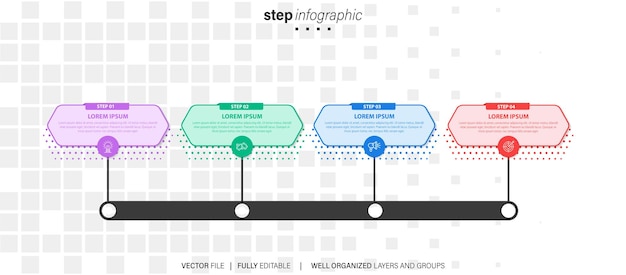 Timeline infographic with infochart Modern presentation template with 4 steps for business process