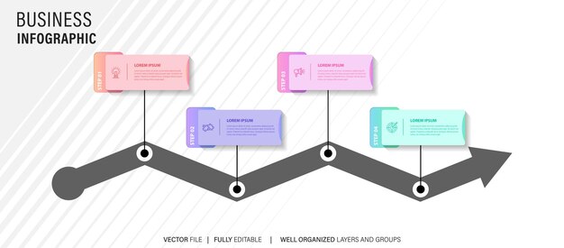 Timeline infographic with infochart Modern presentation template with 4 steps for business process