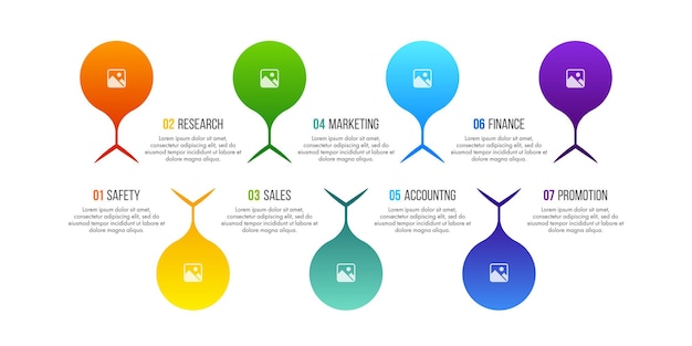 Timeline infographics design vector can be used for workflow layout, diagram, annual report, web design. Business concept with 7 options, steps or processes.