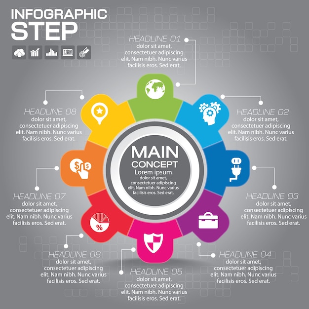 Timeline infographics template with options, process diagram