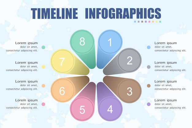 Timeline infographics with a map of the world