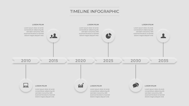 Timeline infographics with a timeline in the middle