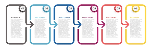 Timeline processes with 6 options or steps.