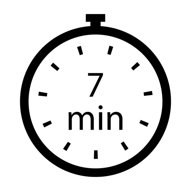 Vector timer 7 min line icon time stopwatch alarm clock clock run second speed hour minute record sport cooking vector icon for business and advertising