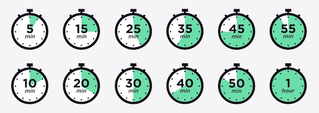 Vector timer clock stopwatch isolated set icons label cooking time vector illustration