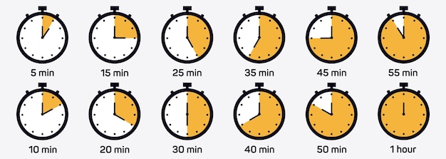 Timer clock stopwatch isolated set icons Label cooking time Vector illustration