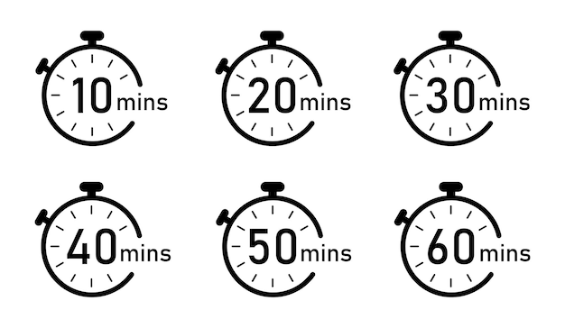 Vector timer clock stopwatch isolated vector icon timer icon set timer from 10 to 60 minutes vector icon