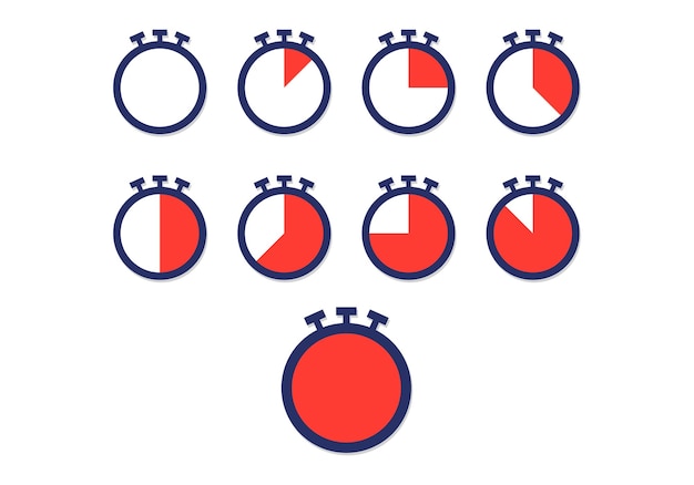 Timer, clock, stopwatch set icons.Vector Illustration