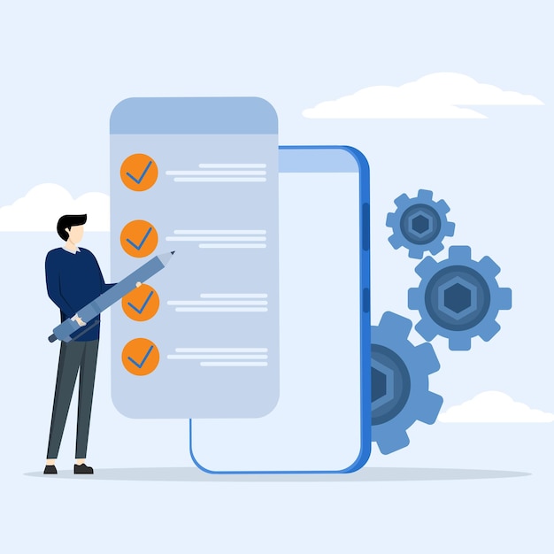 Timetable planning illustration concept. Character planning work tasks, Business and organization