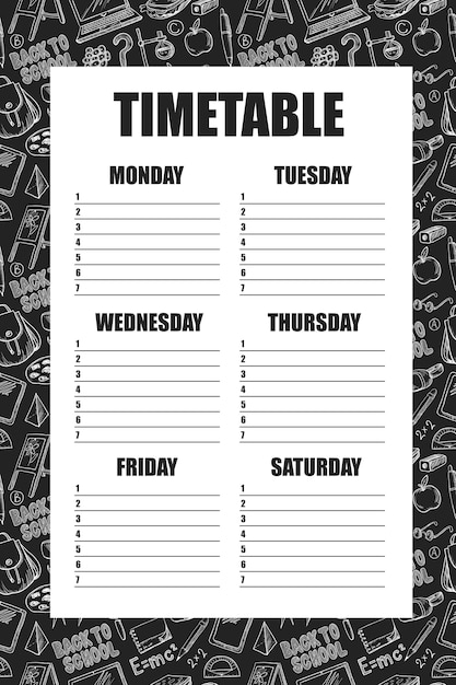 Timetable for school's lessons template