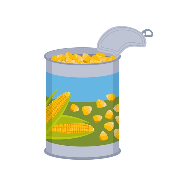 Tin can with corn kernels. tin packaging