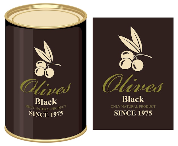 Tin can with label of black olives