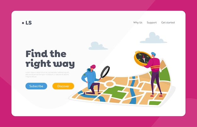 Tiny Characters Orienteering at Huge Paper Map Landing Page Template