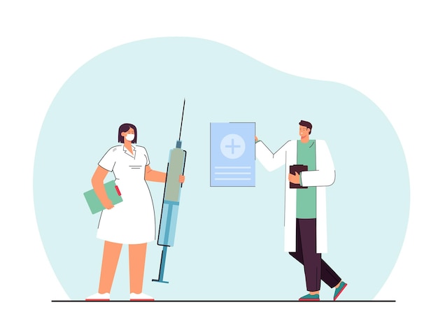 Tiny doctors with giant syringe flat illustration