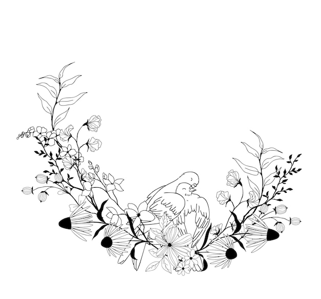 Tiny floral wreath line art hand drawn vector art