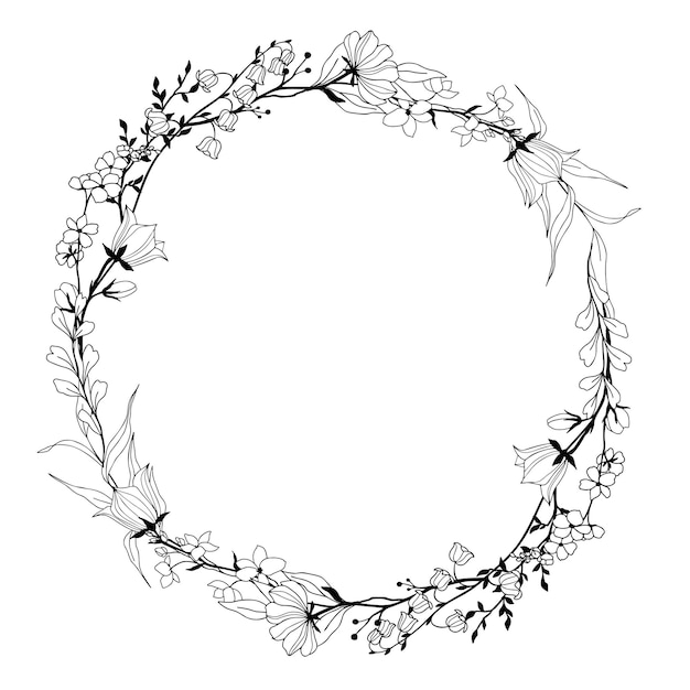 Tiny floral wreath line art hand drawn vector art