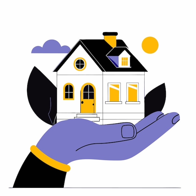 Tiny House Nestled in a Hand Representing the Dream of Owning a Home flat vector illustration