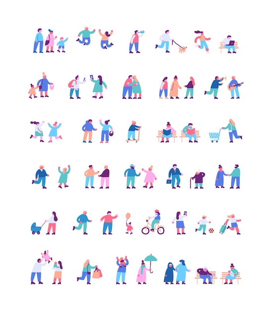 Tiny people silhouette flat vector set