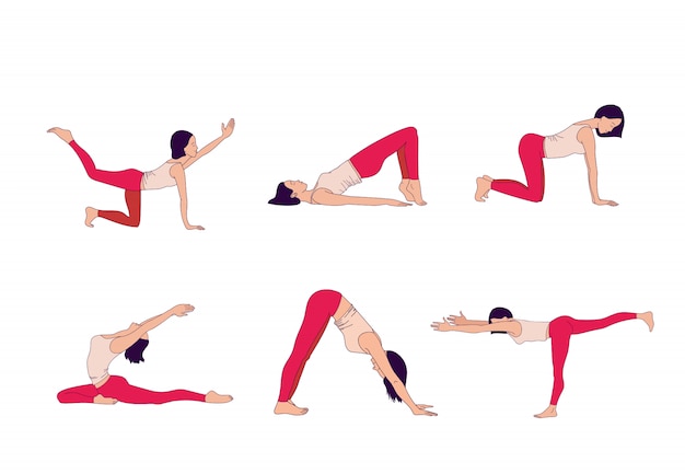 Tiny women performing yoga poses. Woman practicing asanas