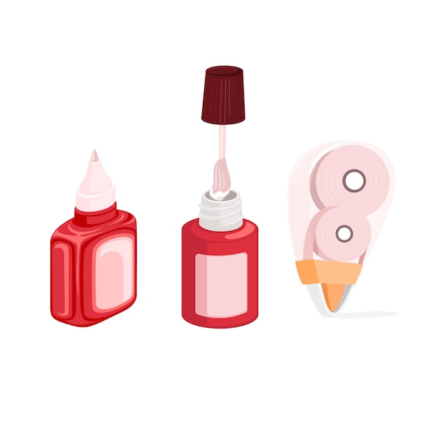 Tip ex, correction tape or re-type tools collection set illustration vector