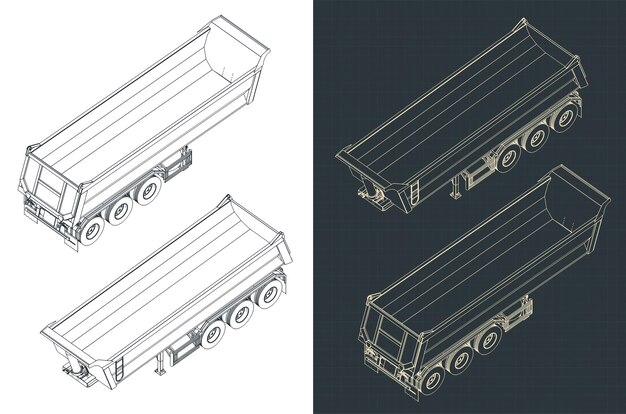 Vector tipper semi trailer isometric blueprints