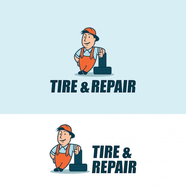 tire and repair character logo