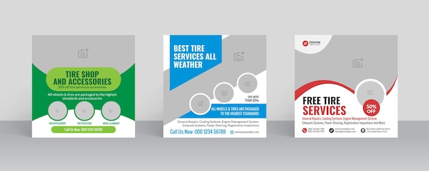 Tire service and accessories shop social media post template with web banner