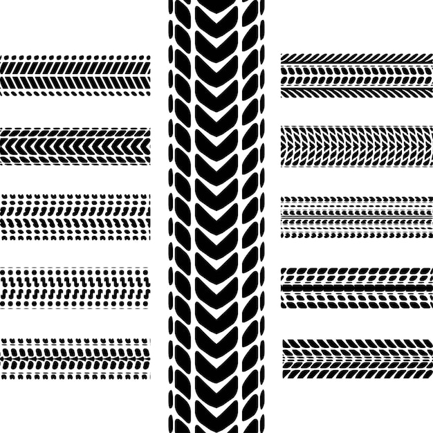 Tire tracks round corners set four lines