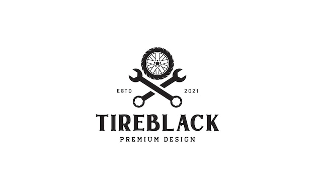 Tire wheels with tools vintage logo symbol icon vector graphic design illustration