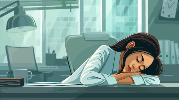 Tired Asian Businesswoman Sleeping in Office at Work