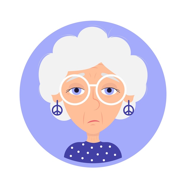 Tired hippie old woman avatar vector illustration