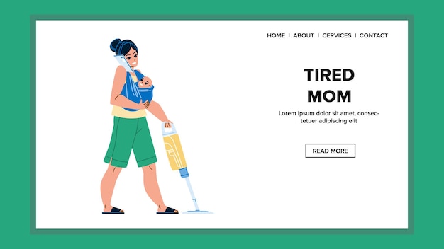 Tired Mom Housework And Motherhood At Home Vector