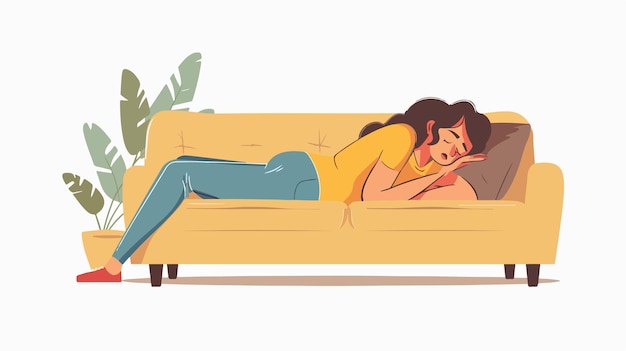 Tired Woman Resting at Home Young Girl Lying on Sofa