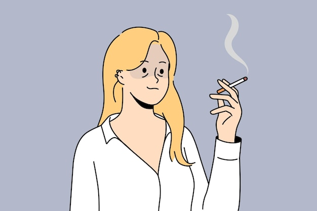 Tired woman smoking cigarette