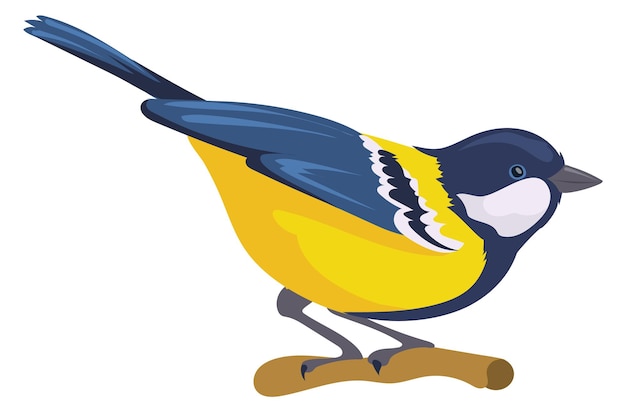 Tit sit on branch Colorful wild bird icon