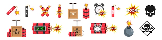 Tnt dynamite Cartoon bomb with burning wick and explosive detonator red stick mining blast