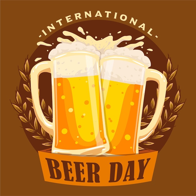 toast glass of beer badge for international beer day celebrate