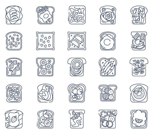 toast toppings, bread slices Toast toppings icon set