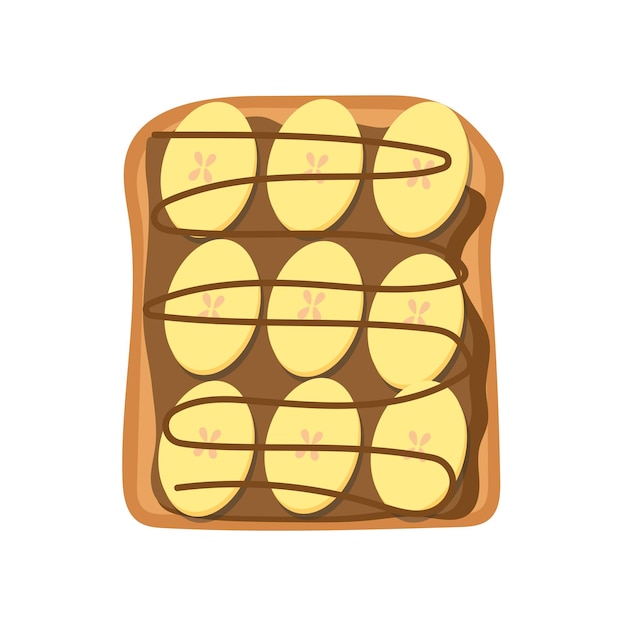 Toast with chocolate and banana Vector flat illustration Healthy breakfast Sweet sandwich