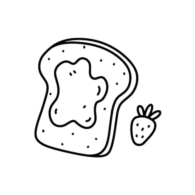 Toast with strawberry jam isolated on white background hand drawn doodle illustration