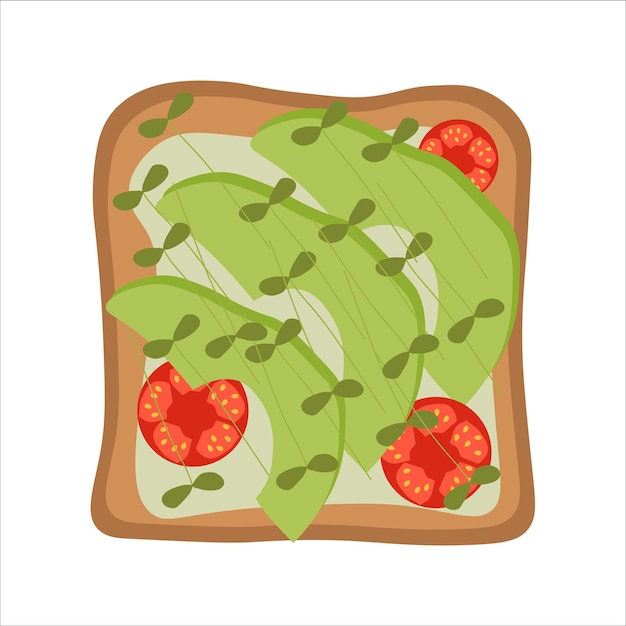 Toast with tomatoes and avocado for breakfast vector flat illustration