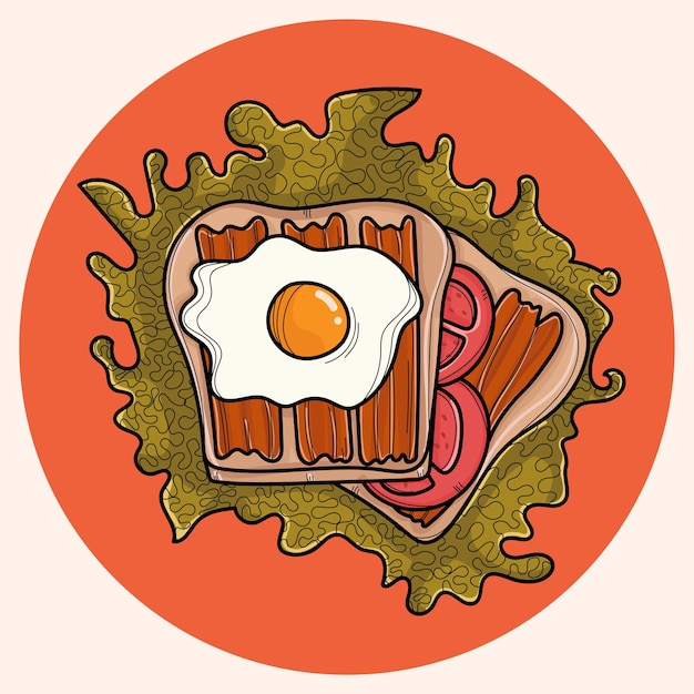 Toasted Bread with Egg as Breakfast Meal Vector Illustrations