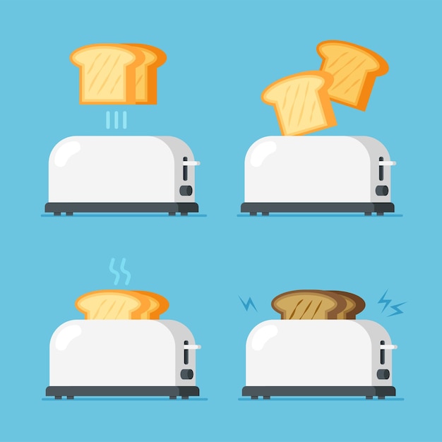 Toaster ovens set Toasts popping out of toaster burnt black toast Kitchenware icon Vector bread