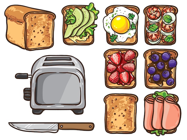 Toasts and toaster vector color set