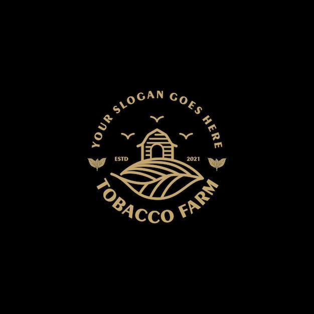 Tobacco farm,vintage logo with line art, for business reference